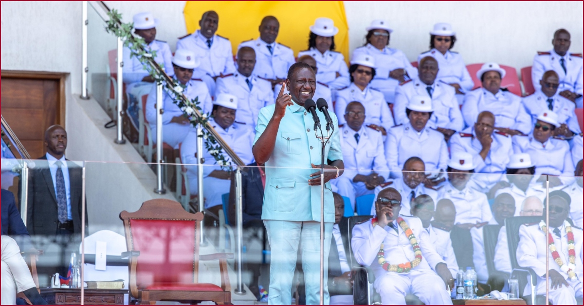 President William Ruto addressing faithful of the Salvation Army Church at Ulinzi Grounds, Nairobi.